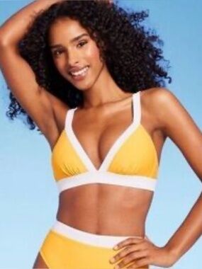 Shade & Shore Wide Band Bikini Top Yellow White Swim Medium